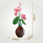 Potted Lotus Leaf and Rose Flower Scene Building Block Set