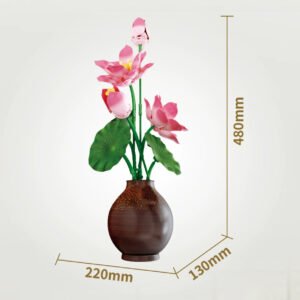 Potted Lotus Leaf and Rose Flower Scene Building Block Set