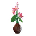 Potted Lotus Leaf and Rose Flower Scene Building Block Set