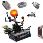 Electric Rotating Solar System Music Box with Building Block Set
