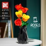 Potted Lotus Leaf and Rose Flower Scene Building Block Set