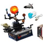 Electric Rotating Solar System Music Box with Building Block Set