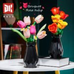 Potted Lotus Leaf and Rose Flower Scene Building Block Set