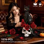 Skull Cat Rose Flower Crow Building Block Set