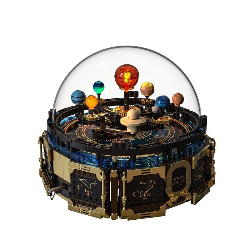 Electric Rotating Solar System Music Box with Building Block Set