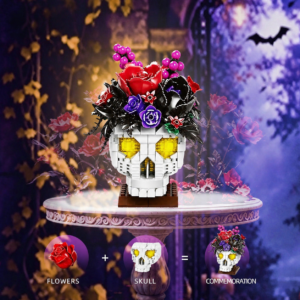 Skull flower gothic building blocks front view without brand logo